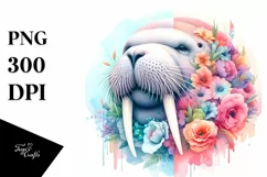 Pastel Walrus, Flowers | Sublimation | Clipart Product Image 3