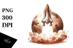 Vintage Roket Watercolor Brownish Clipart Product Image 3