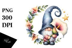 White Background Gnome with Calla Lily Floral Frame PNG Product Image 1