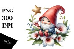 White Background Gnome with Calla Lily Floral Frame PNG Product Image 1