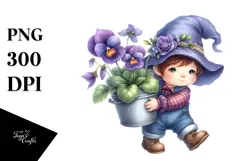 Baby GNOME with Big Hat and Violet, Transparent PNG Product Image 1