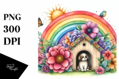 Dog House Rainbow Flower Watercolor Clipart Product Image 1