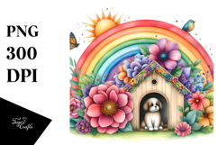 Dog House Rainbow Flower Watercolor Clipart Product Image 1