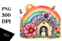 Dog House Rainbow Flower Watercolor Clipart Product Image 1