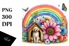 Dog House Rainbow Flower Watercolor Clipart Product Image 1