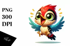 Colorful Crazy Looking Small Baby Woodpecker Clipart Product Image 1