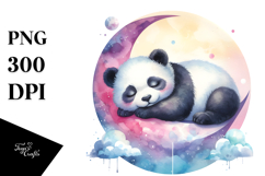 Pastel Sleeping Panda on Moon | Clipart Product Image 1