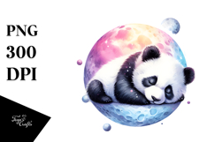 Pastel Sleeping Panda on Moon | Clipart Product Image 1