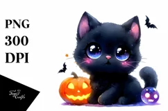 Cute Baby Black Cat Halloween | Clipart Product Image 1