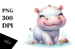 Energetic Baby Hippo, Transparent PNG Product Image 1