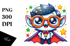 Funny Cute Vampire with Superhero Cape PNG Product Image 1
