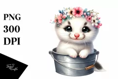 Colorful Smiling Ermine in Bucket | Sublimation | Clipart Product Image 1