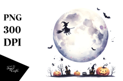 Funny Halloween Clipart with Full Moon, Simple PNG Product Image 1