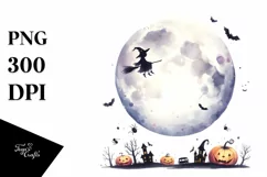 Funny Halloween Clipart with Full Moon, Simple PNG Product Image 3
