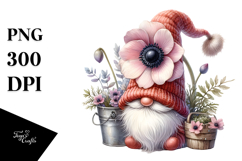 Cute Gnome with Anemone Floral Ornament PNG Product Image 1