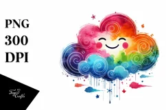 Smiling Cloud, Colorful Watercolor PNG Product Image 1