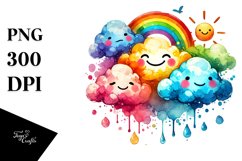 Simple Smiling Cloud Watercolor PNG Product Image 1