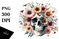 Boho Skull Made of Spring Flowers PNG Product Image 1