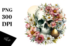 Boho Skull Made of Spring Flowers PNG Product Image 1