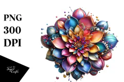 Colorful Shiny Dahlia with Metallic Frame, PNG Product Image 1
