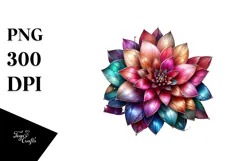 Colorful Shiny Dahlia with Metallic Frame, PNG Product Image 1