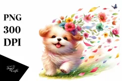 Cute Dog Flower Watercolor Clipart Product Image 3