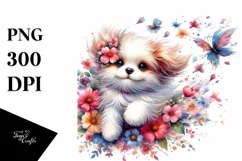 Cute Dog Flower Watercolor Clipart Product Image 3