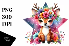 Shiny Deer on Star, Colorful PNG Product Image 1