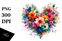 Floral Heart Watercolor PNG Product Image 1