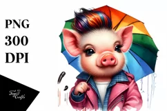 Cute Baby Pig with Umbrella PNG Product Image 3