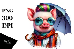 Cute Baby Pig with Umbrella PNG Product Image 1