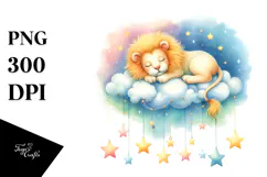 Vibrant Lions on Cloud Hanging Stars Clipart Product Image 1