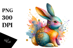 Colorful Wooden Bunny with Golden Insertions, PNG Product Image 1