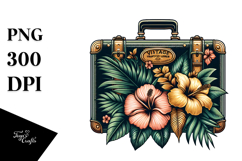 Vintage Tropical Flower Suitcase, Clipart Product Image 1