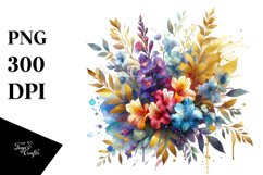 Vibrant Lobelia Splash Bouquet | Gold Foil Clipart Product Image 3