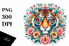 Colorful Tiger Floral | Sublimation | Clipart Product Image 1
