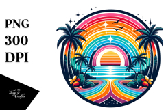 Retro Tropical Rainbow Sunset PNG Product Image 1