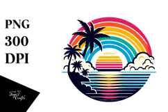Retro Tropical Beach Sunset Rainbow PNG Product Image 1