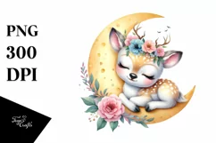 colorful Cute Baby Deer Sleeping on the Moon Clipart Product Image 3
