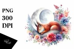 Vibrant Squirrel on Moon with Flowers Clipart Product Image 1