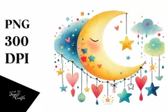 Simple Half Moon with Blood and Hearts, PNG Product Image 1
