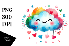 Cheerful Watercolor Cloud with Hearts PNG Product Image 1