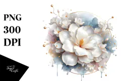 Abstract Gardenia with Golden Insertions PNG Product Image 1