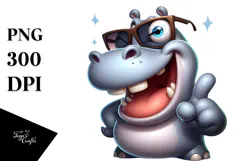 Cartoony Hippo with Oversized Sunglasses PNG Product Image 1
