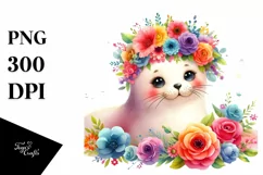 Cute Cartoon Style Watercolor Seal | Clipart Product Image 1