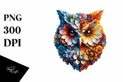 Vibrant Watercolor Owl with Flowers, PNG Product Image 1
