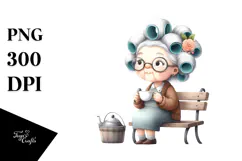 Old Lady Tea Cup Hair Curlers Clipart Product Image 1