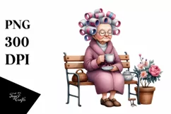 Old Lady Tea Cup Hair Curlers Clipart Product Image 3