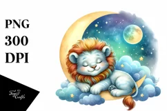 Cute Baby Lion Sleeping Moon Watercolor Product Image 3
