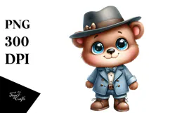 Watercolor Baby Bear Big Eyes with Hat Clipart Product Image 1